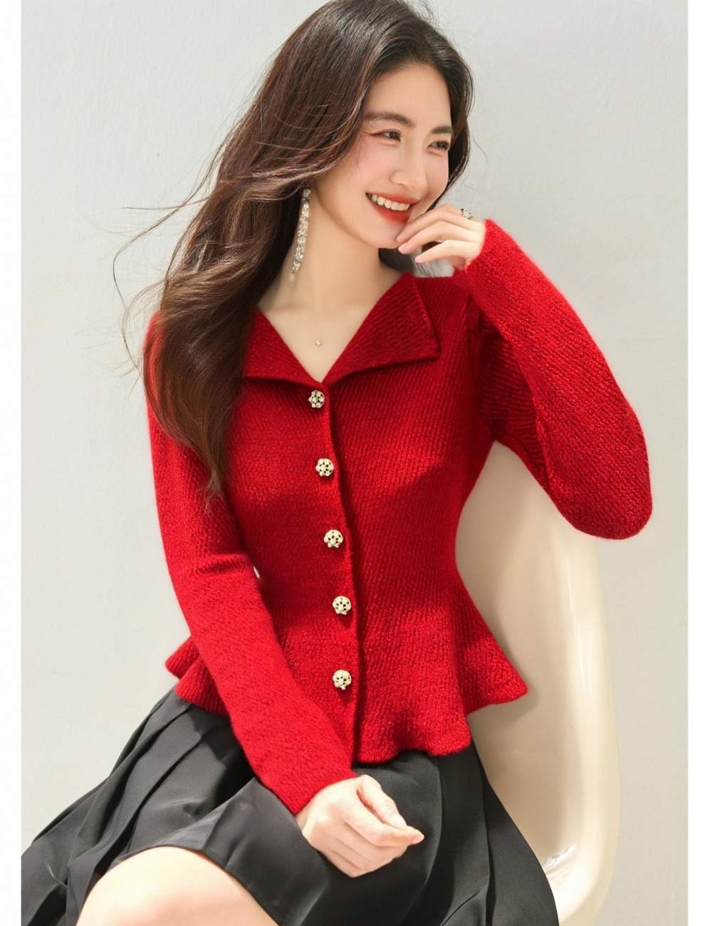 Lotus leaf edges cardigan temperament sweater for women