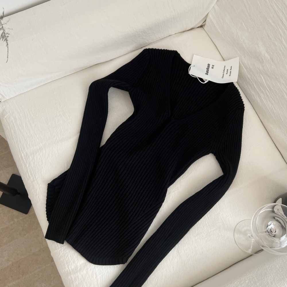 All-match temperament tops V-neck slim sweater for women