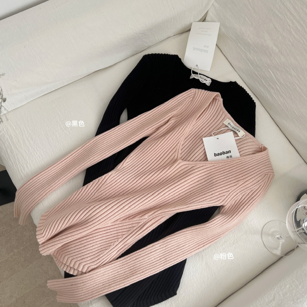 All-match temperament tops V-neck slim sweater for women