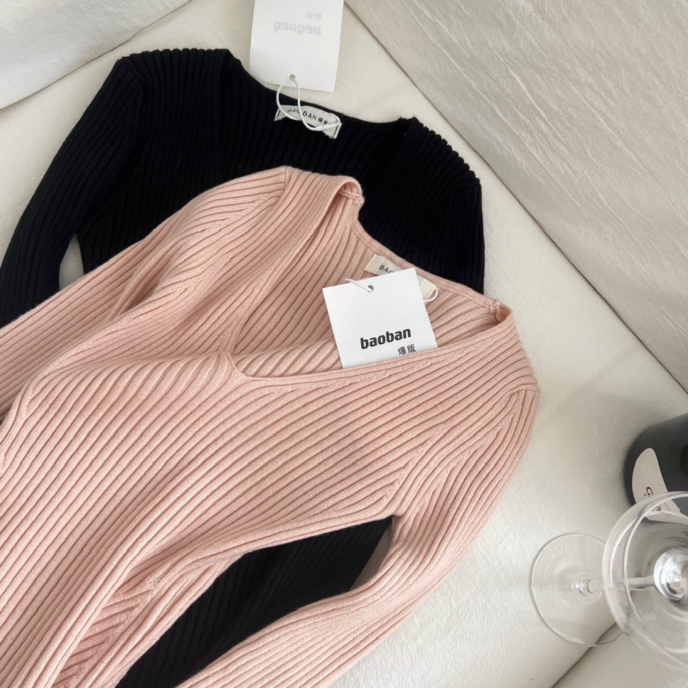 All-match temperament tops V-neck slim sweater for women