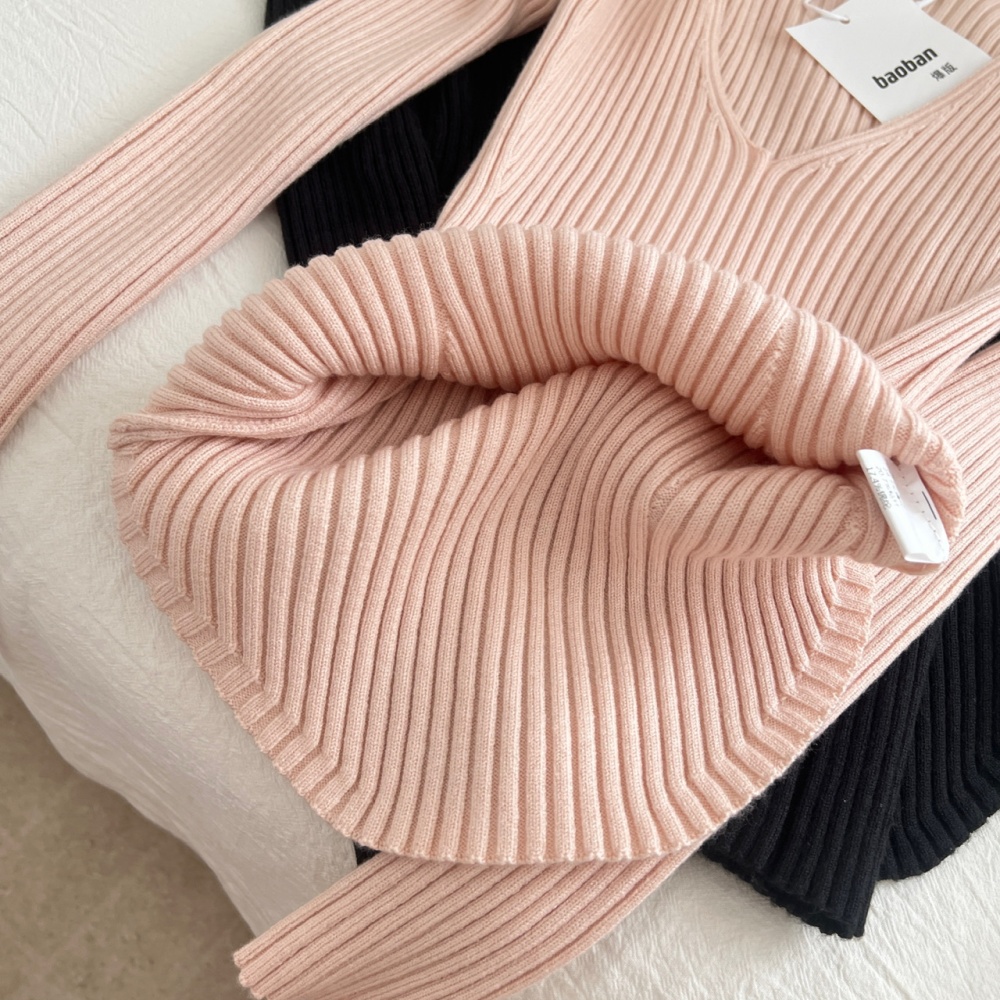 All-match temperament tops V-neck slim sweater for women
