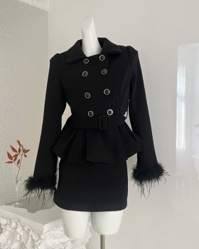 Casual fashion coat France style short skirt 2pcs set