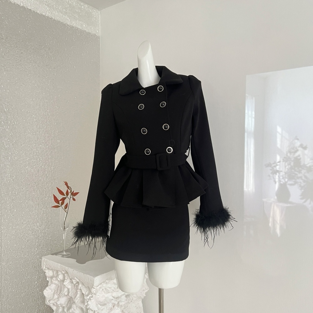 Casual fashion coat France style short skirt 2pcs set