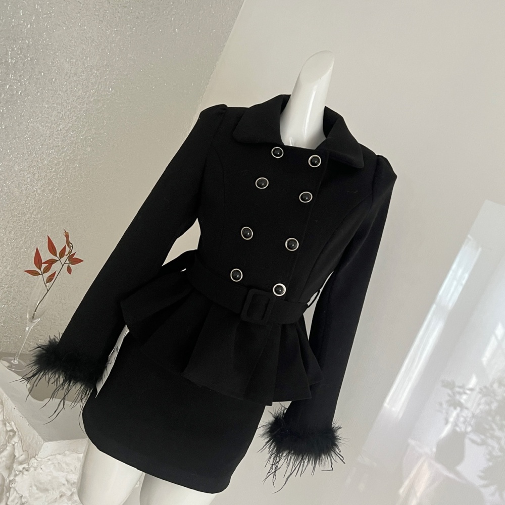 Casual fashion coat France style short skirt 2pcs set