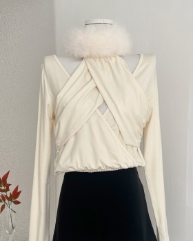 Winter fox tops double color fur collar bottoming shirt