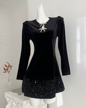 Hepburn style sequins velvet dress