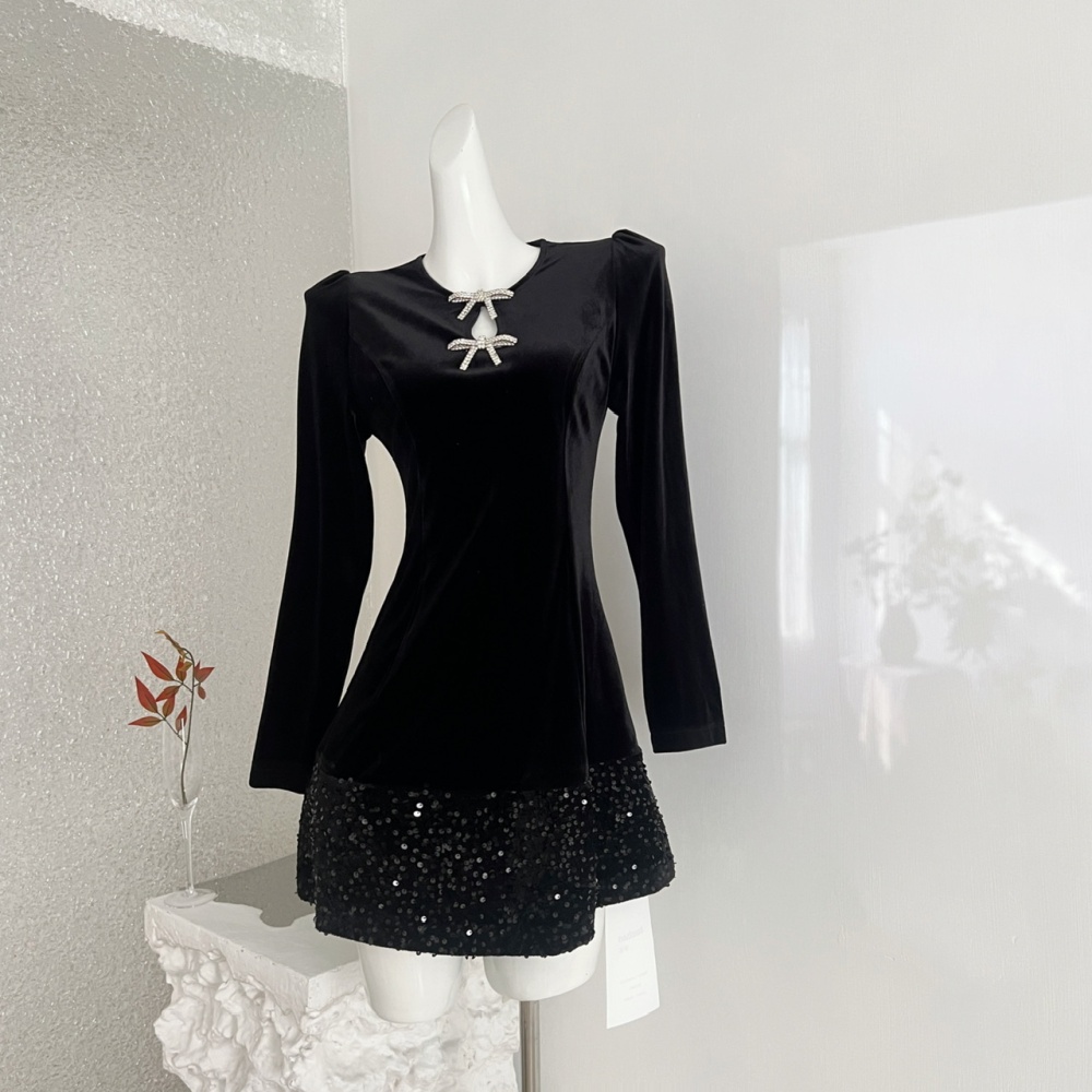 Hepburn style sequins velvet dress