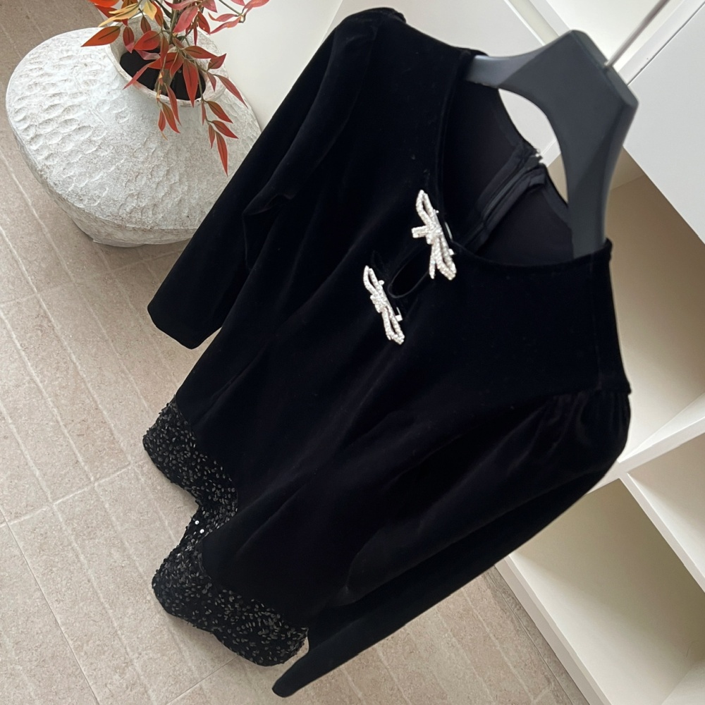 Hepburn style sequins velvet dress