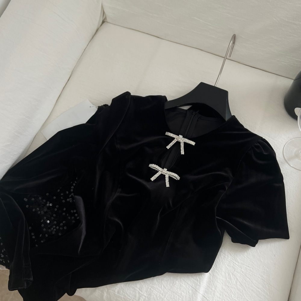 Hepburn style sequins velvet dress