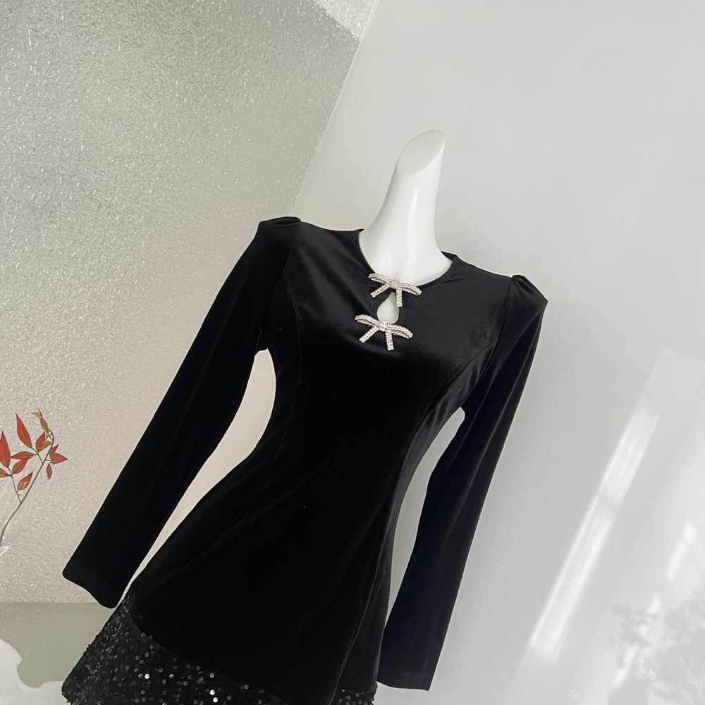 Hepburn style sequins velvet dress