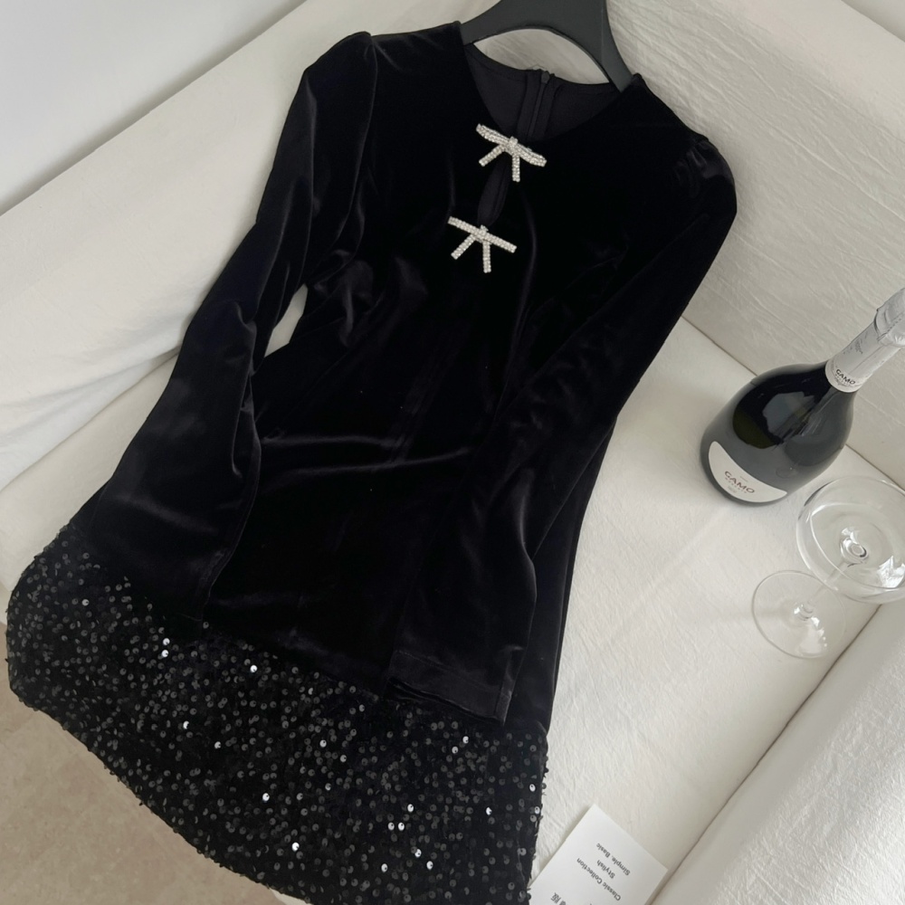 Hepburn style sequins velvet dress