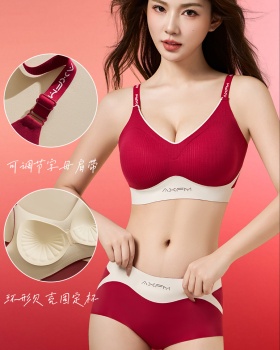 Red big red underwear tracelessness bride Bra a set
