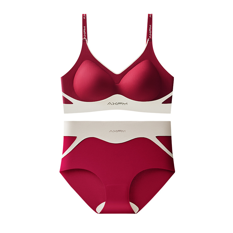 Red big red underwear tracelessness bride Bra a set