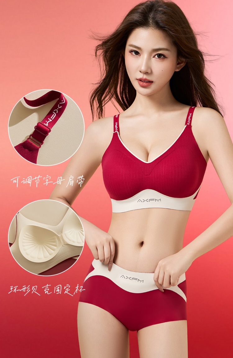 Red big red underwear tracelessness bride Bra a set