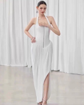 Halter niche temperament dress slim zip long dress