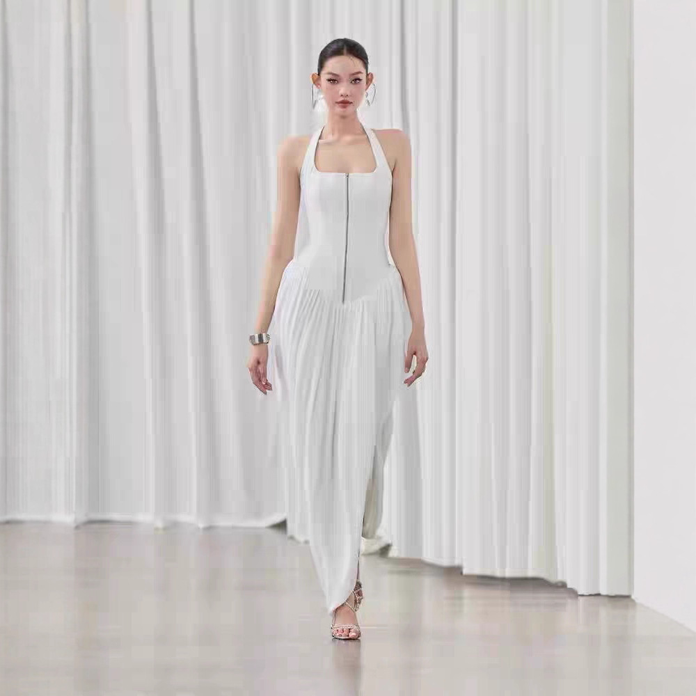 Halter niche temperament dress slim zip long dress