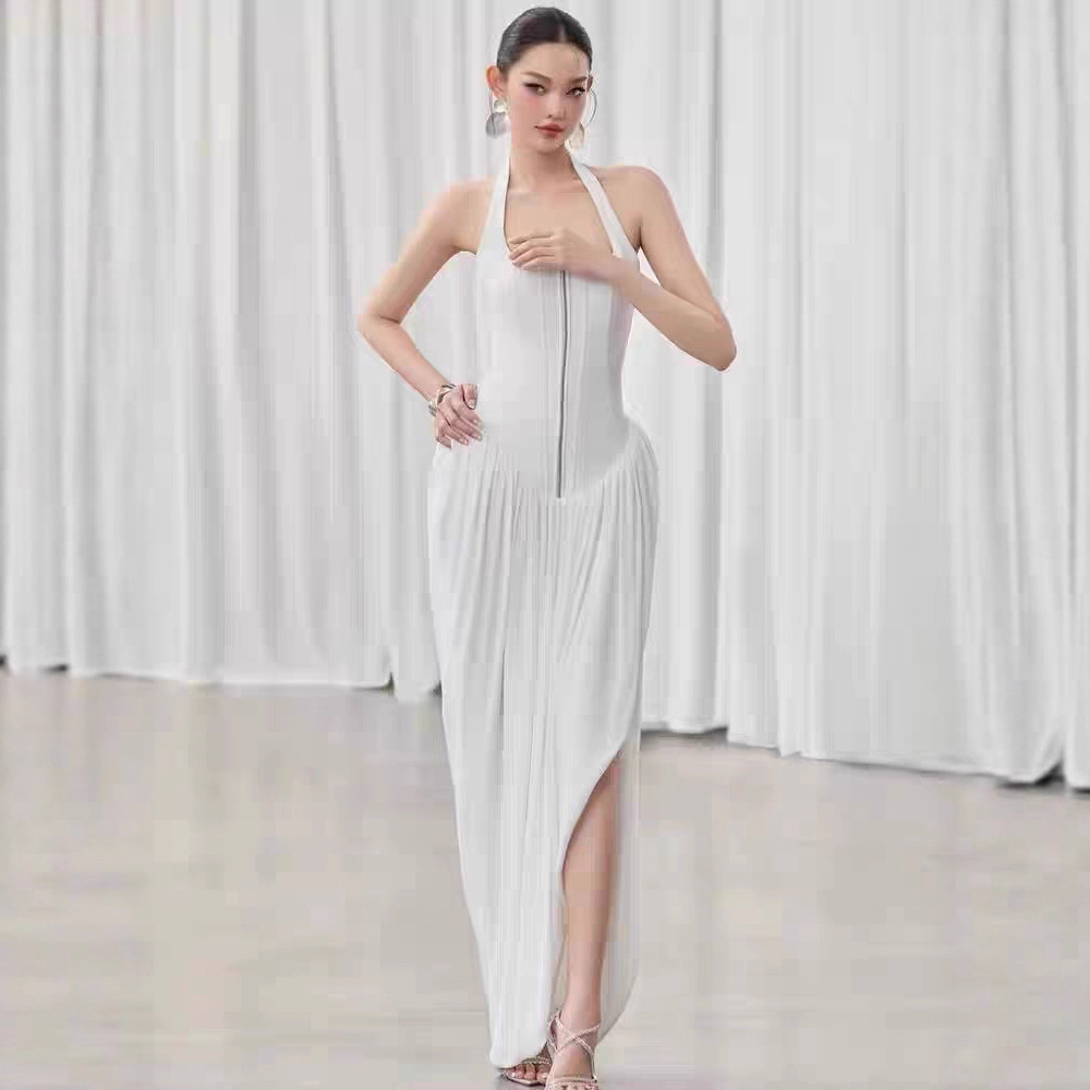 Halter niche temperament dress slim zip long dress