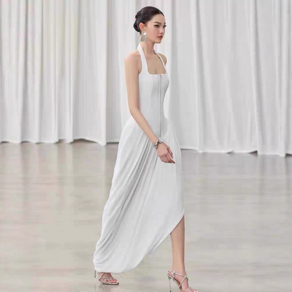Halter niche temperament dress slim zip long dress