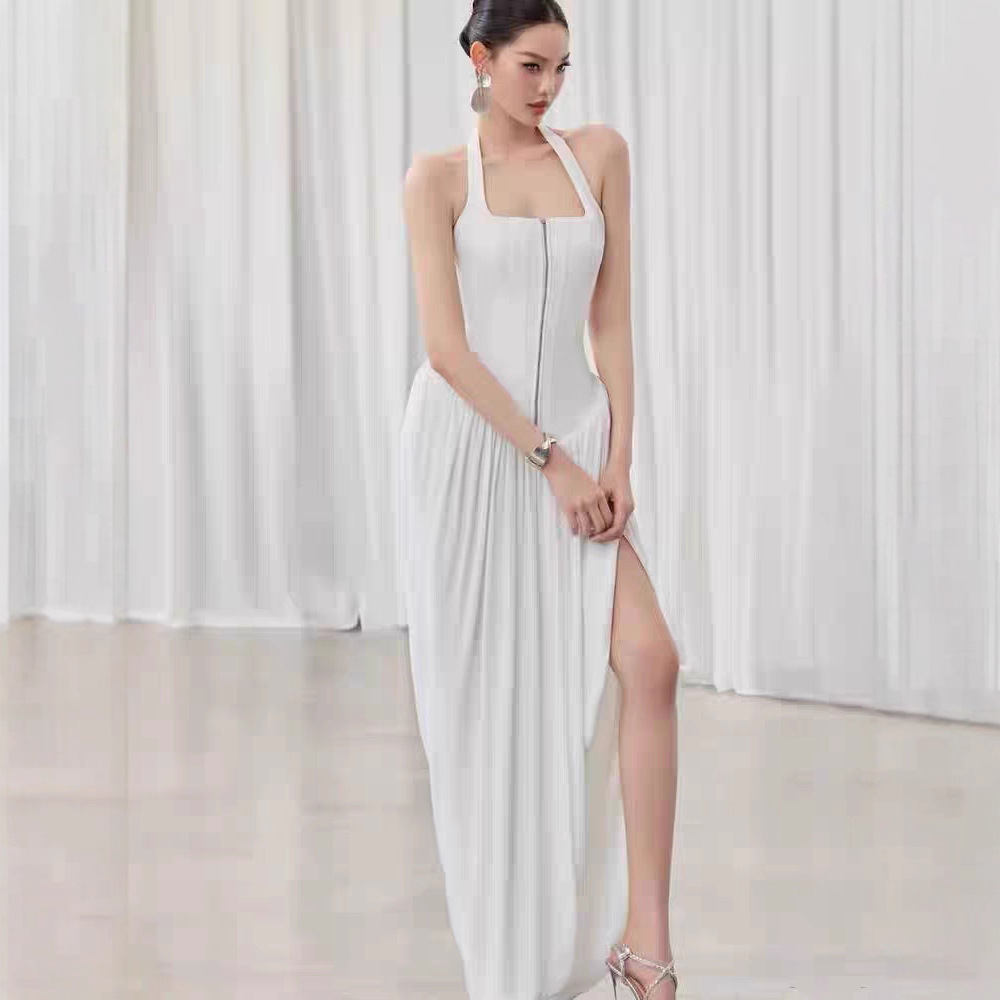 Halter niche temperament dress slim zip long dress