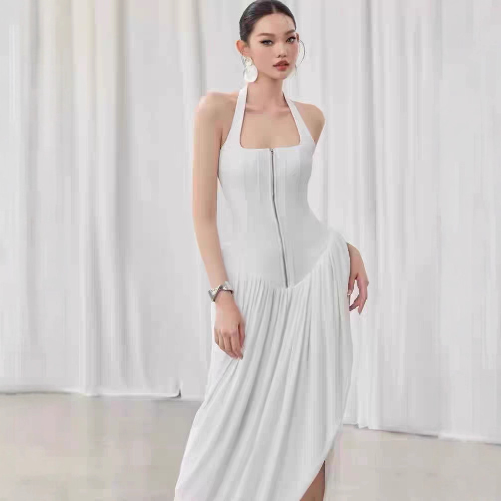 Halter niche temperament dress slim zip long dress