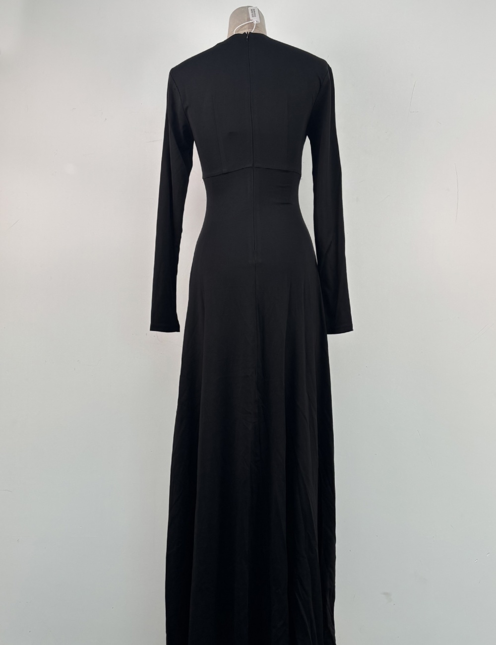 Temperament big skirt black dress pinched waist V-neck long dress