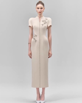 Slim temperament beading long dress elegant niche flowers dress