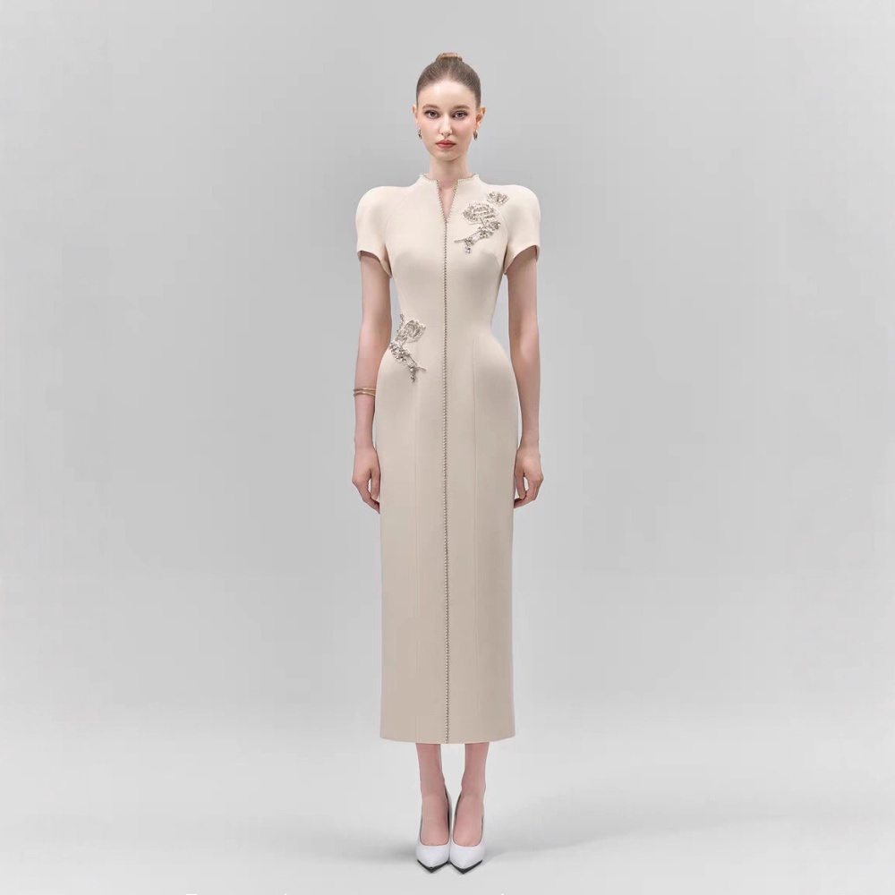 Slim temperament beading long dress elegant niche flowers dress