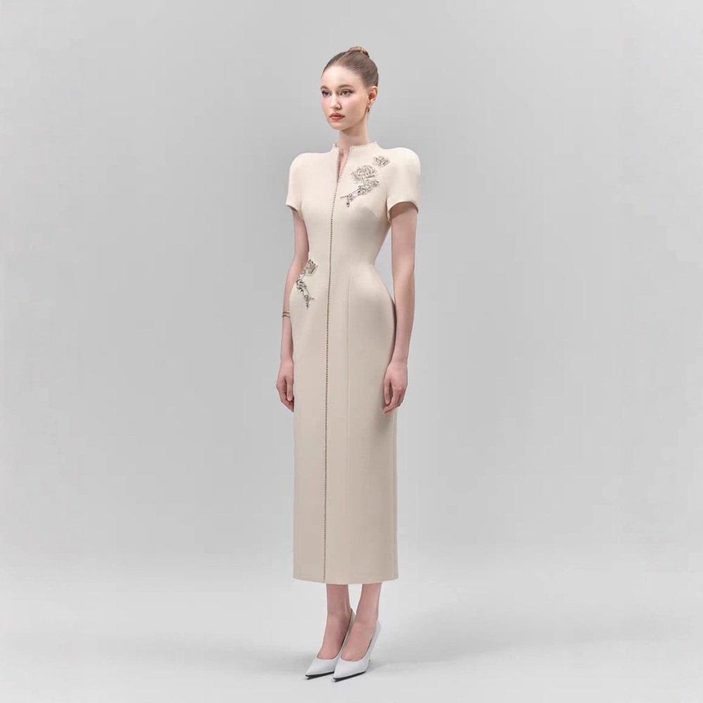 Slim temperament beading long dress elegant niche flowers dress