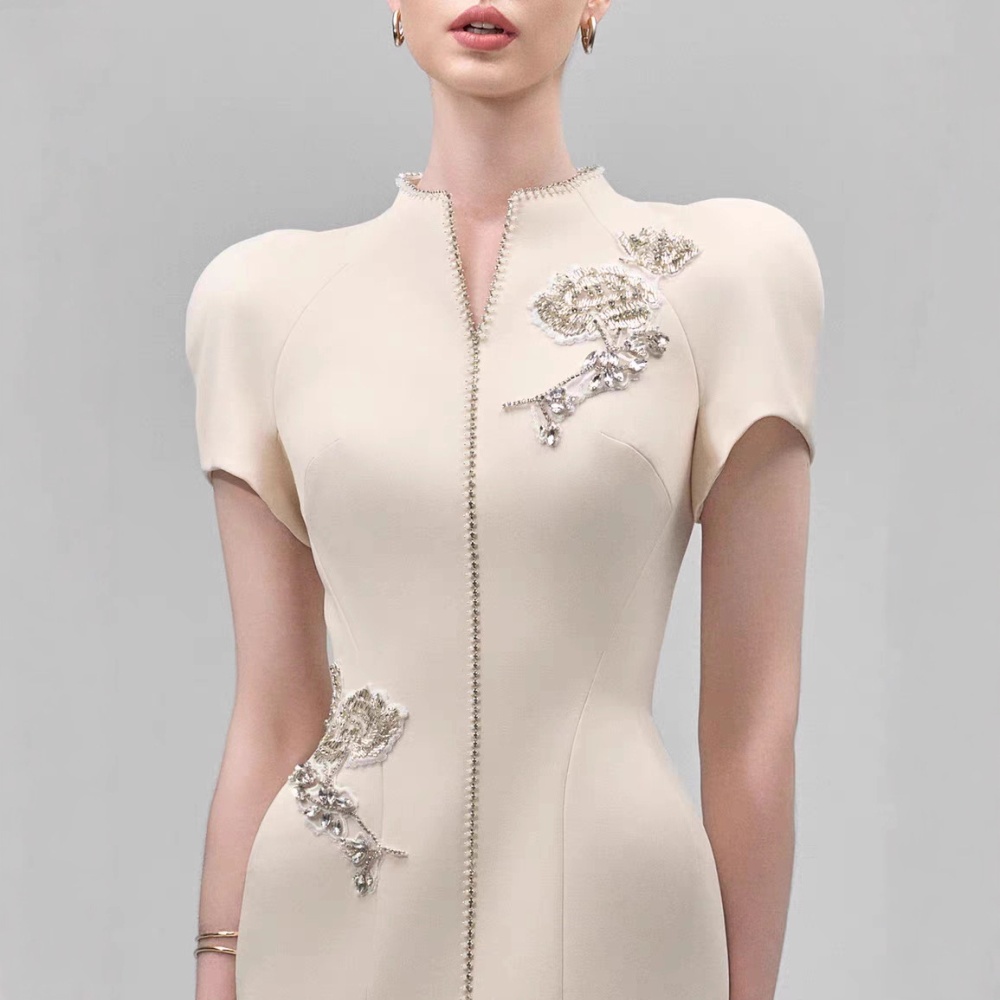 Slim temperament beading long dress elegant niche flowers dress