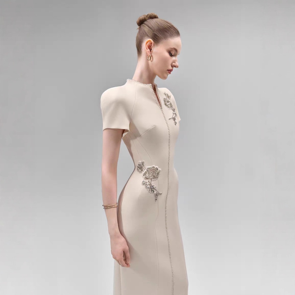 Slim temperament beading long dress elegant niche flowers dress