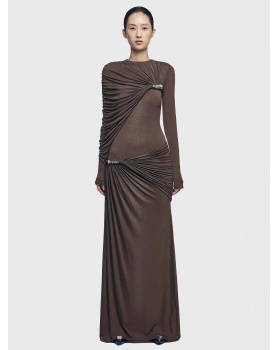 Temperament asymmetry dress pinched waist long dress