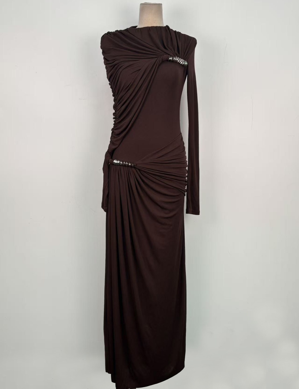 Temperament asymmetry dress pinched waist long dress