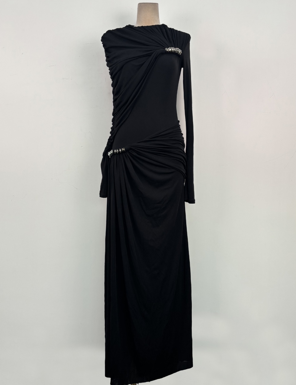Temperament asymmetry dress pinched waist long dress