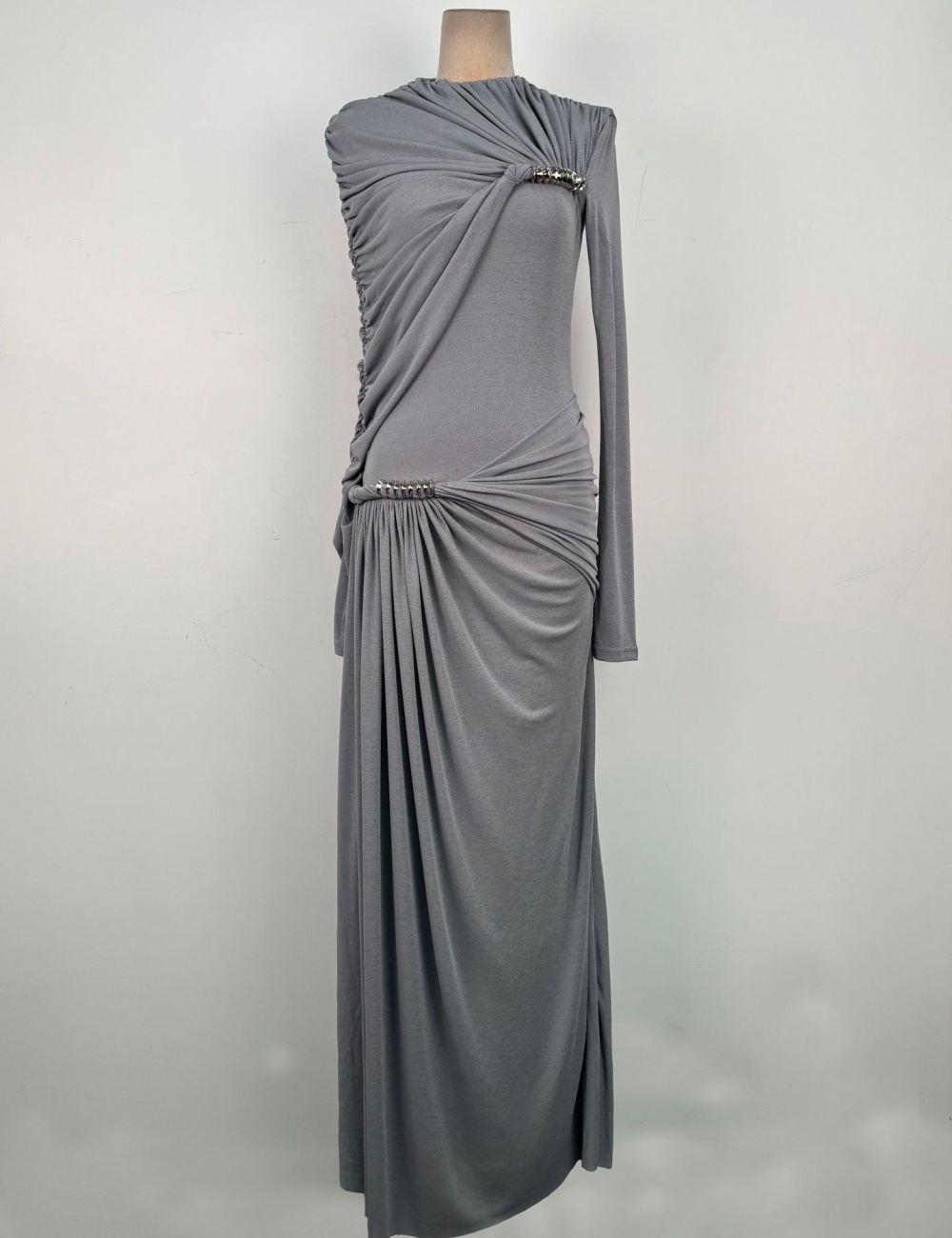 Temperament asymmetry dress pinched waist long dress