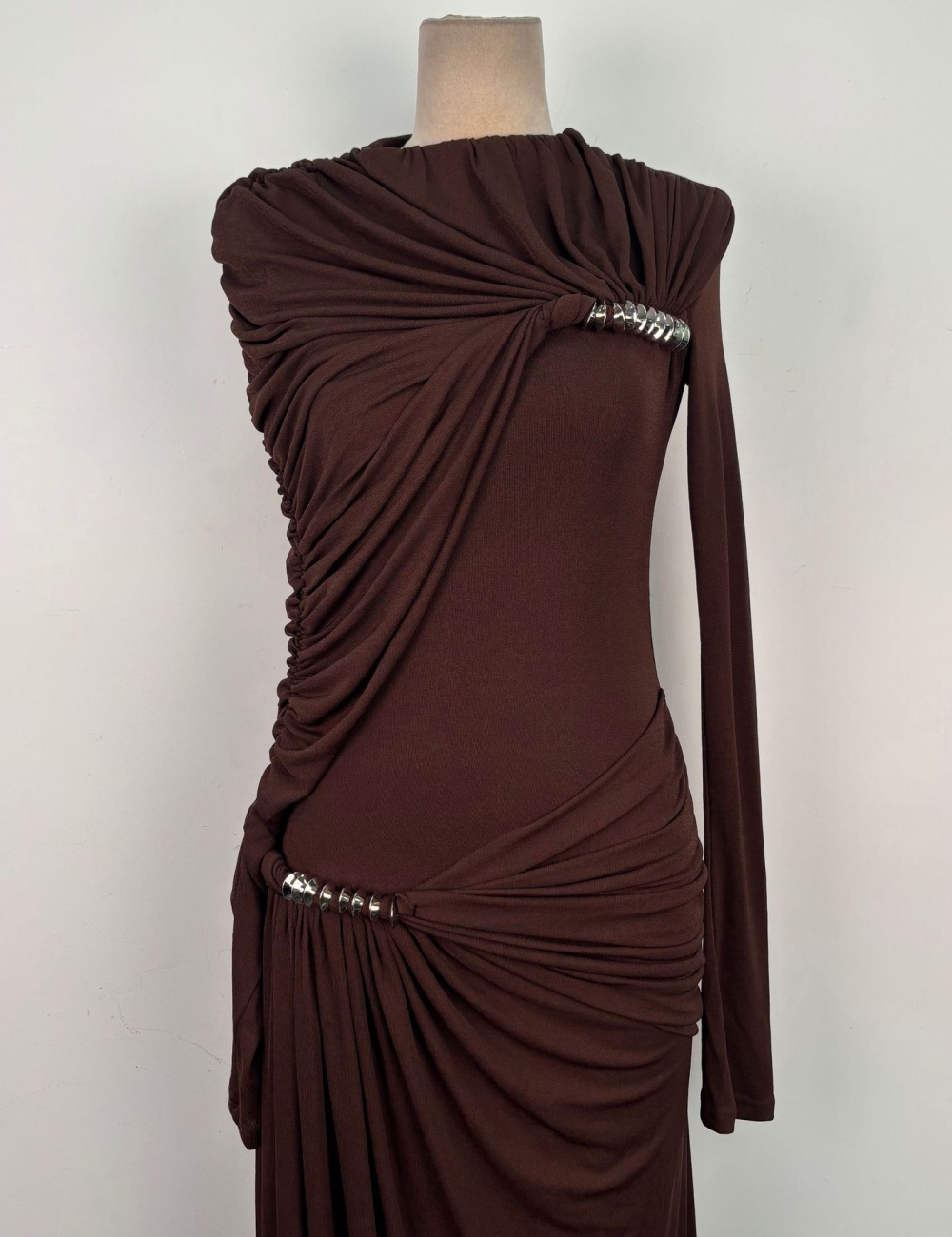 Temperament asymmetry dress pinched waist long dress