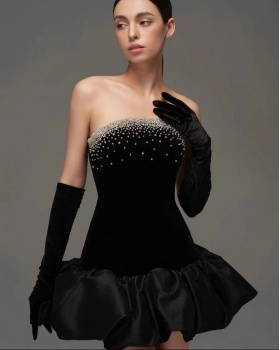 Beading wrapped chest niche dress velvet temperament T-back