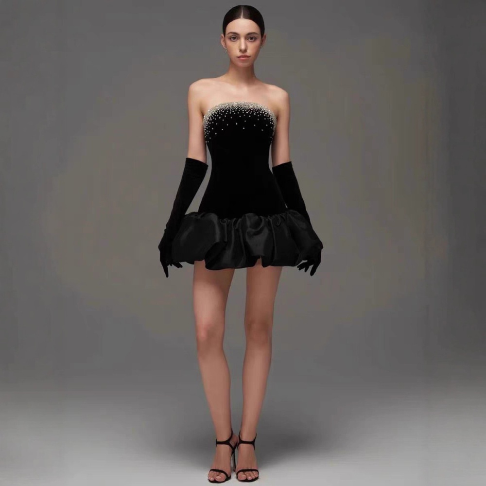 Beading wrapped chest niche dress velvet temperament T-back