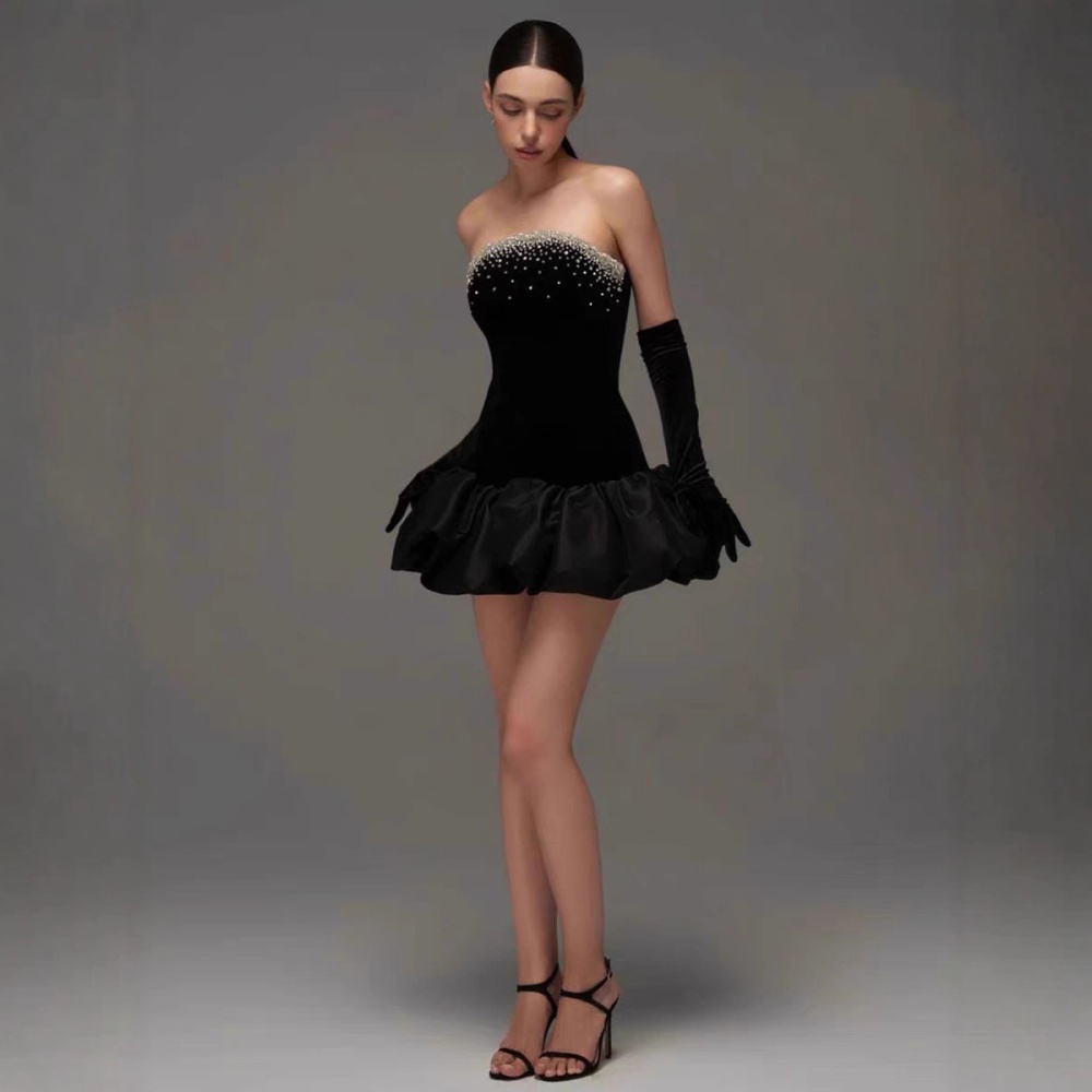 Beading wrapped chest niche dress velvet temperament T-back