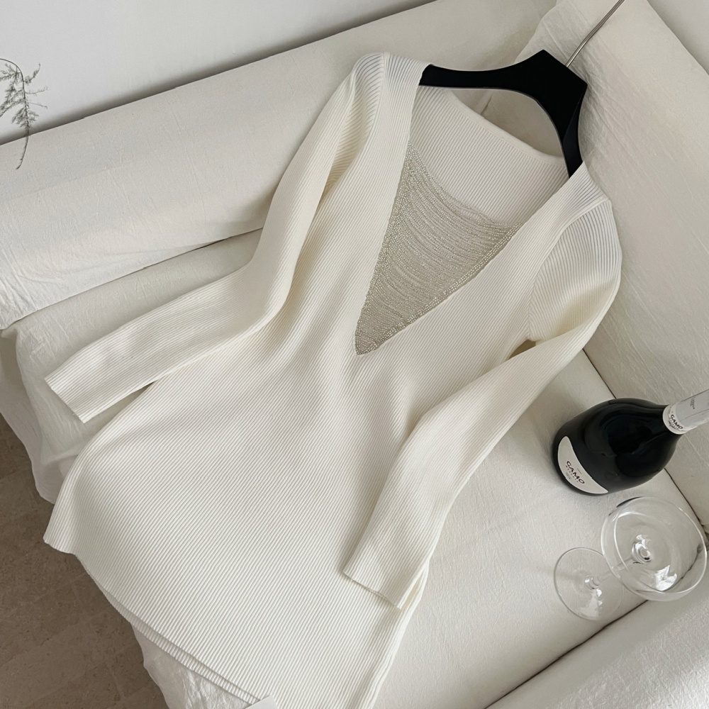 Wears outside white bottoming splice knitted dress