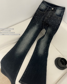 Plus velvet crimp jeans rhinestone starry flare pants