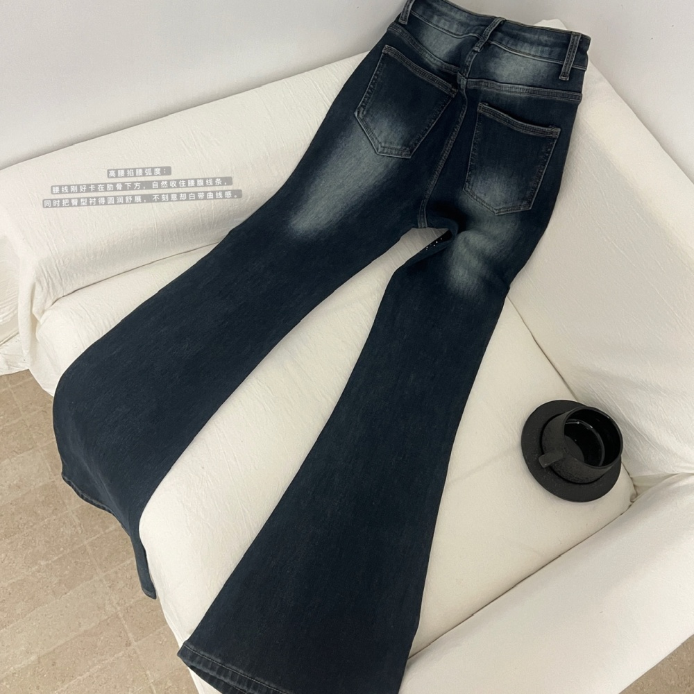 Plus velvet crimp jeans rhinestone starry flare pants