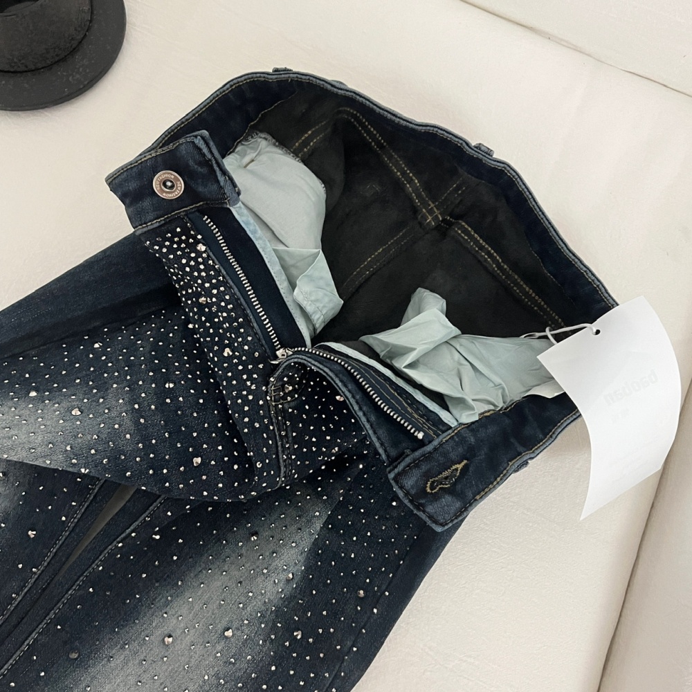 Plus velvet crimp jeans rhinestone starry flare pants