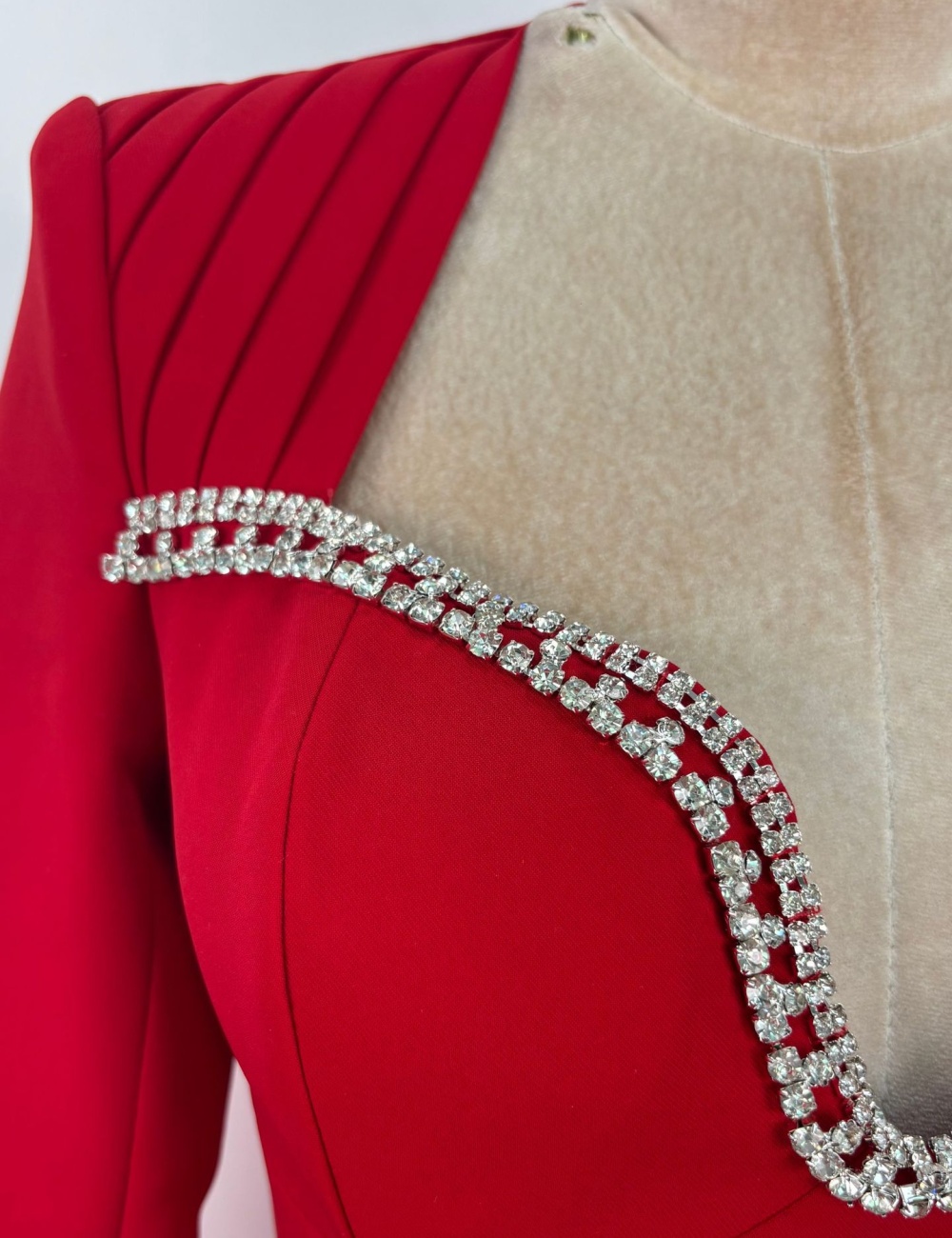 Temperament red niche evening dress rhinestone low-cut dress