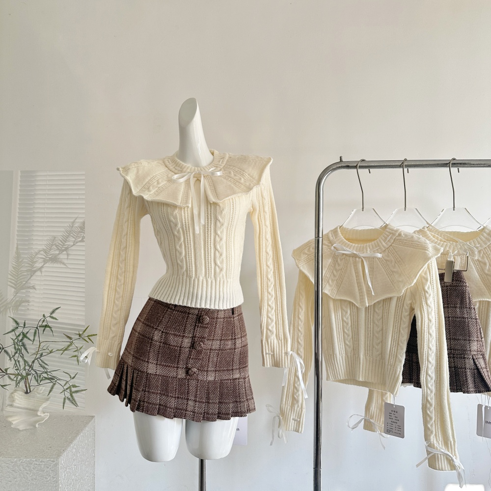 Frenum twist short skirt antique silver sweater 2pcs set