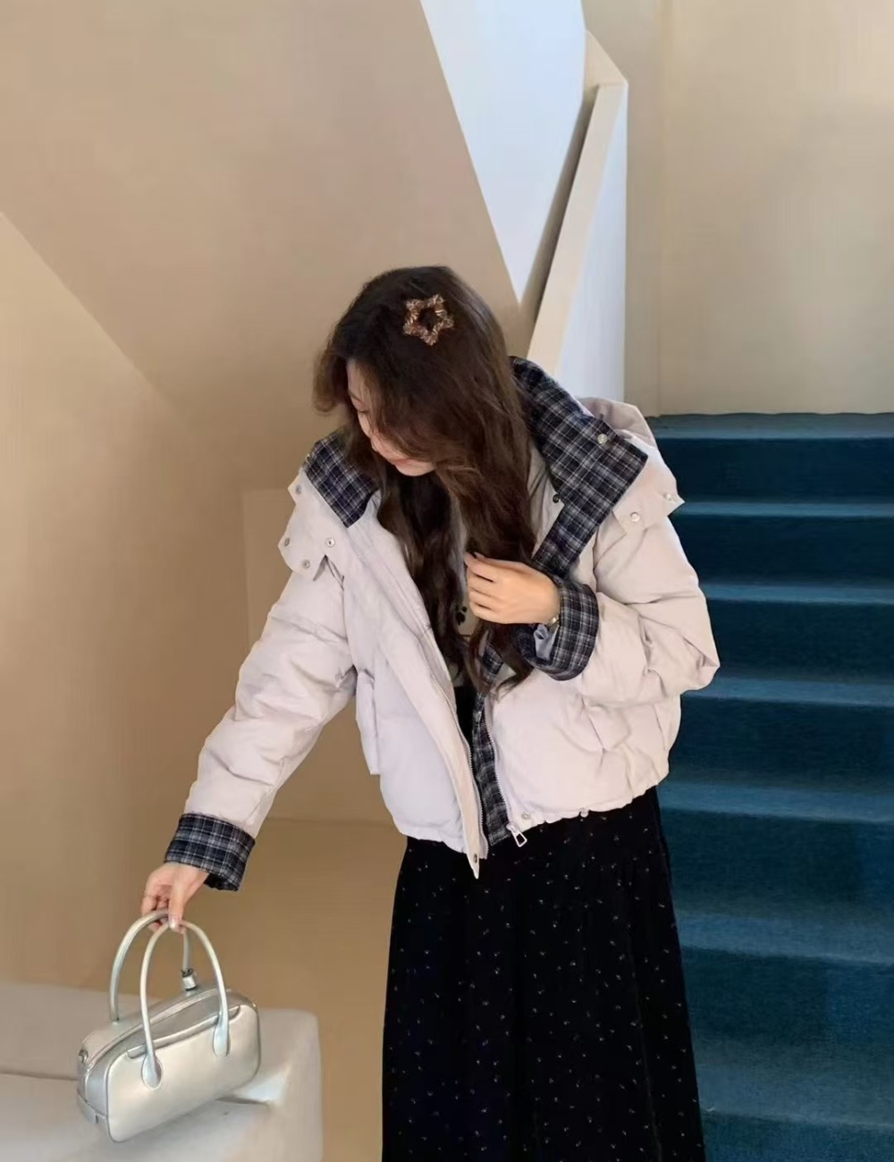 Korean style duck down down coat hooded coat for women