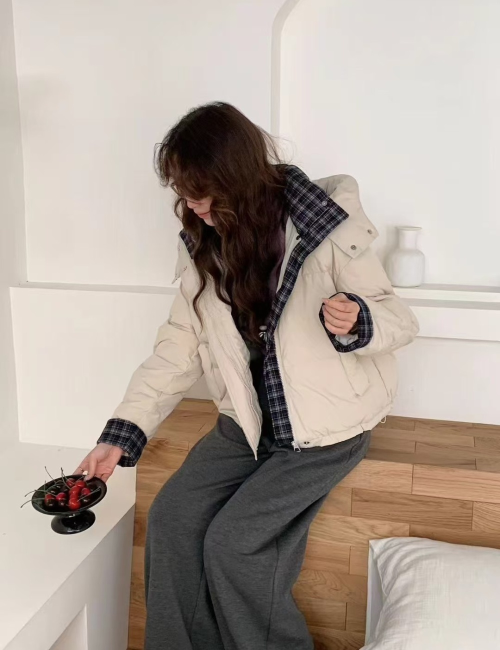 Korean style duck down down coat hooded coat for women