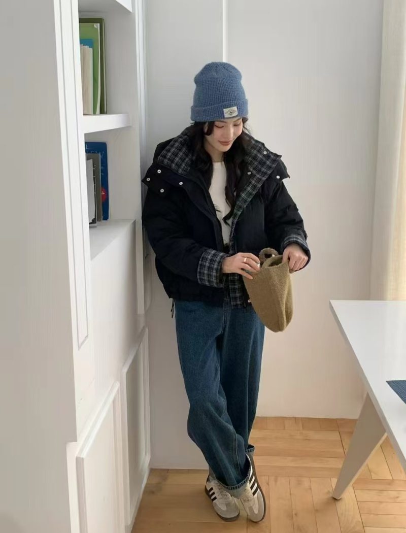 Korean style duck down down coat hooded coat for women