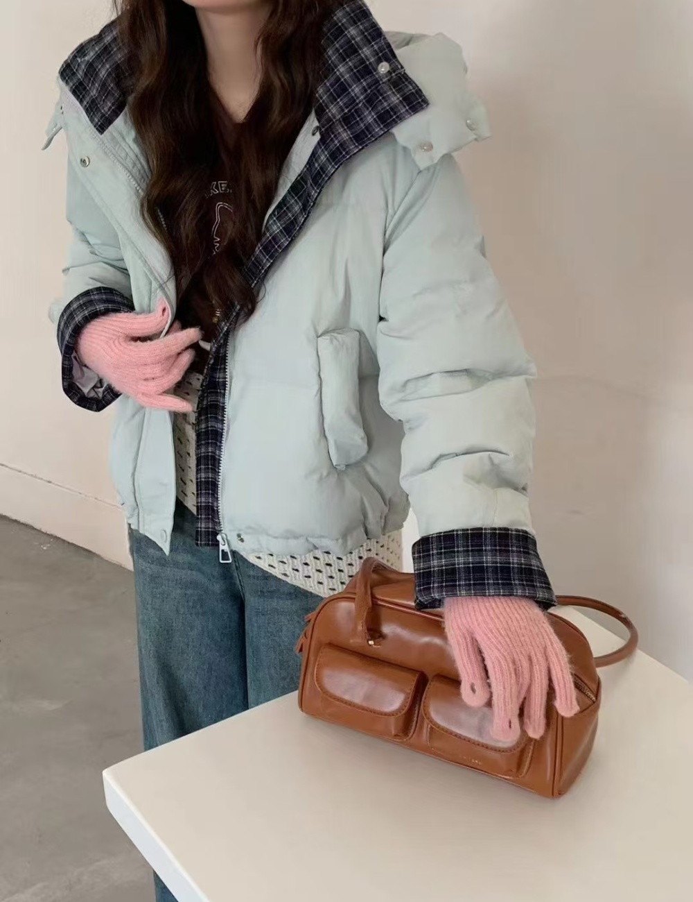 Korean style duck down down coat hooded coat for women