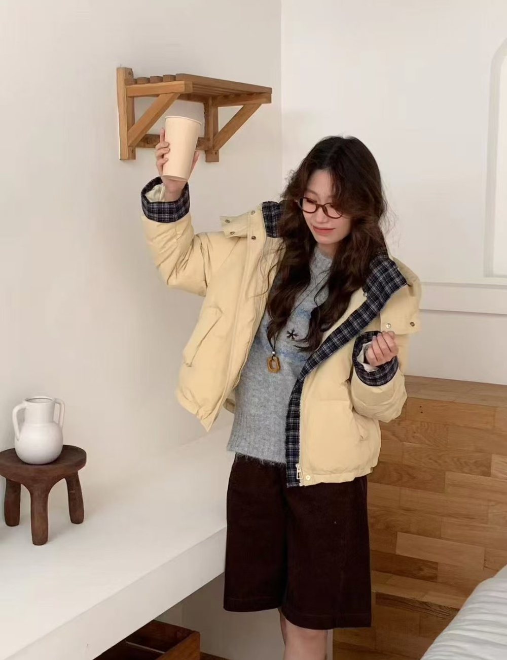 Korean style duck down down coat hooded coat for women