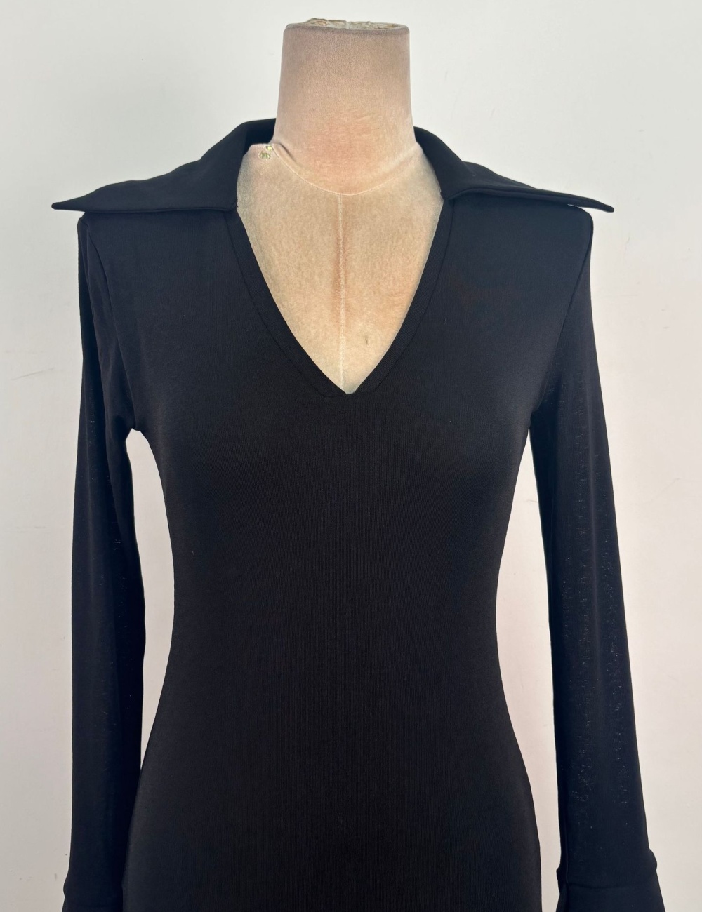 Temperament V-neck slim dress black big skirt long dress